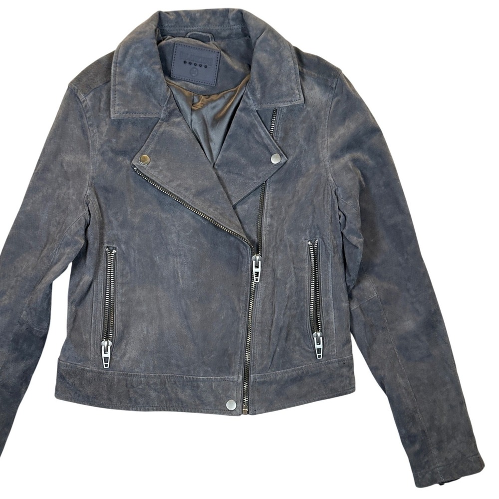 BlankNYC Womens Gray Suede Leather Moto Biker Jacket Size M Edgy Fall